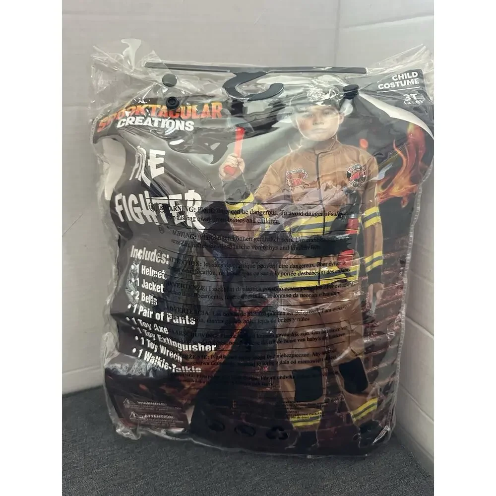 Firefighter Costume Kids 3T Helmet Pants Axe Extinguisher Walkie Talkie Incomple
